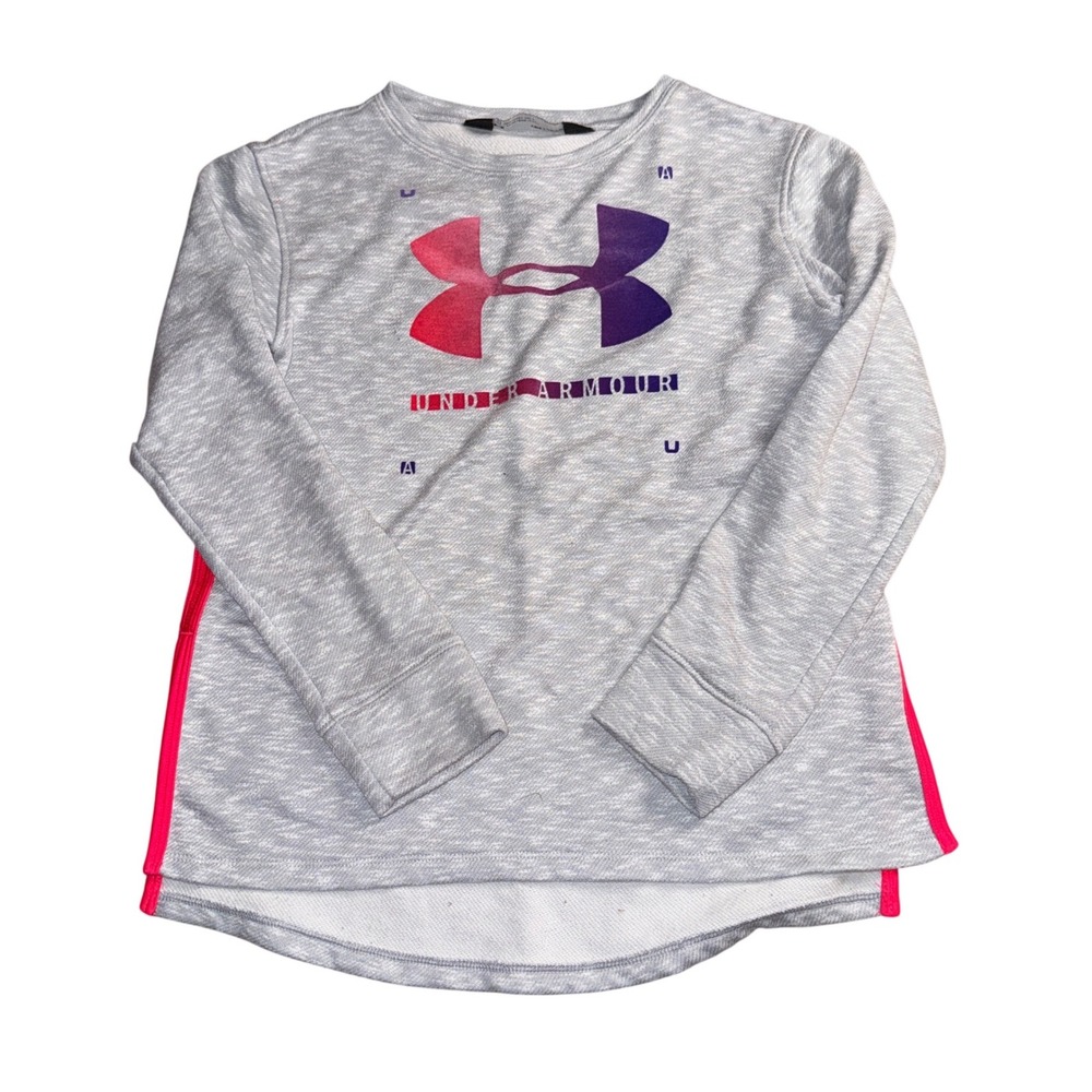 Under Armour Sweatshirt Youth Medium Gray Pink Gradient Logo Pullover